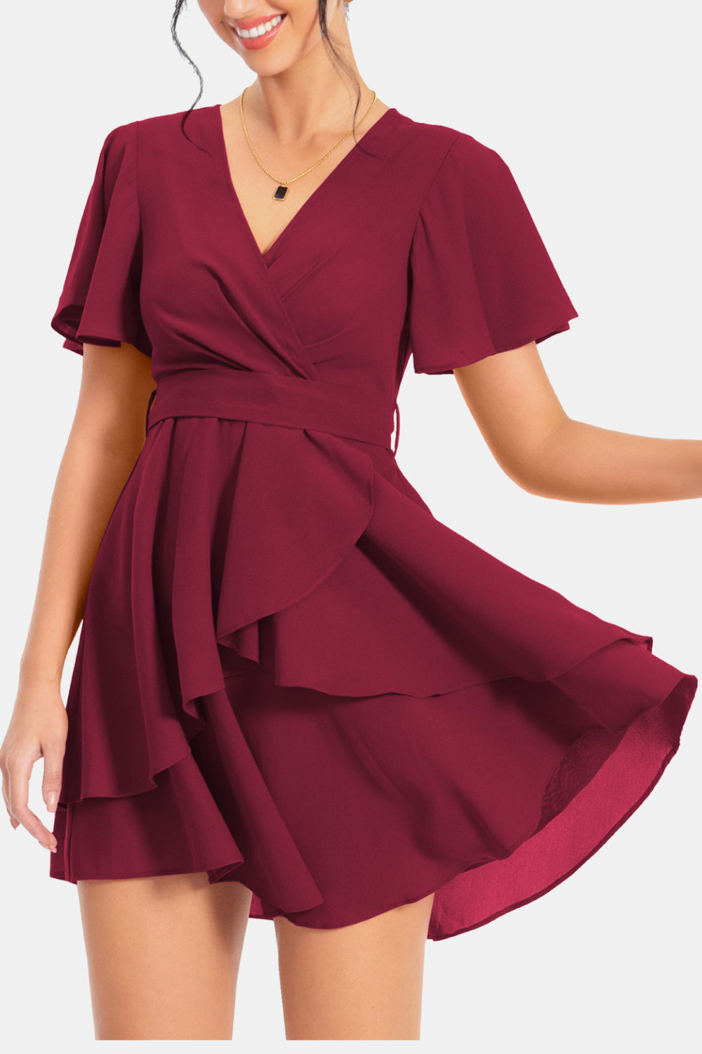 Surplice Neck Flutter Sleeve Dress Trendsi