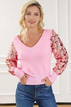 Sequin Long Sleeve V-Neck Sweater Trendsi