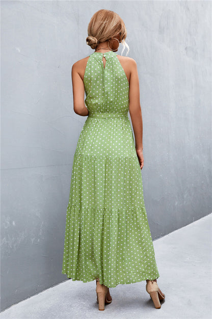 Printed Sleeveless Tie Waist Maxi Dress Trendsi