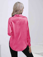 Collared Neck Buttoned Long Sleeve Shirt Trendsi