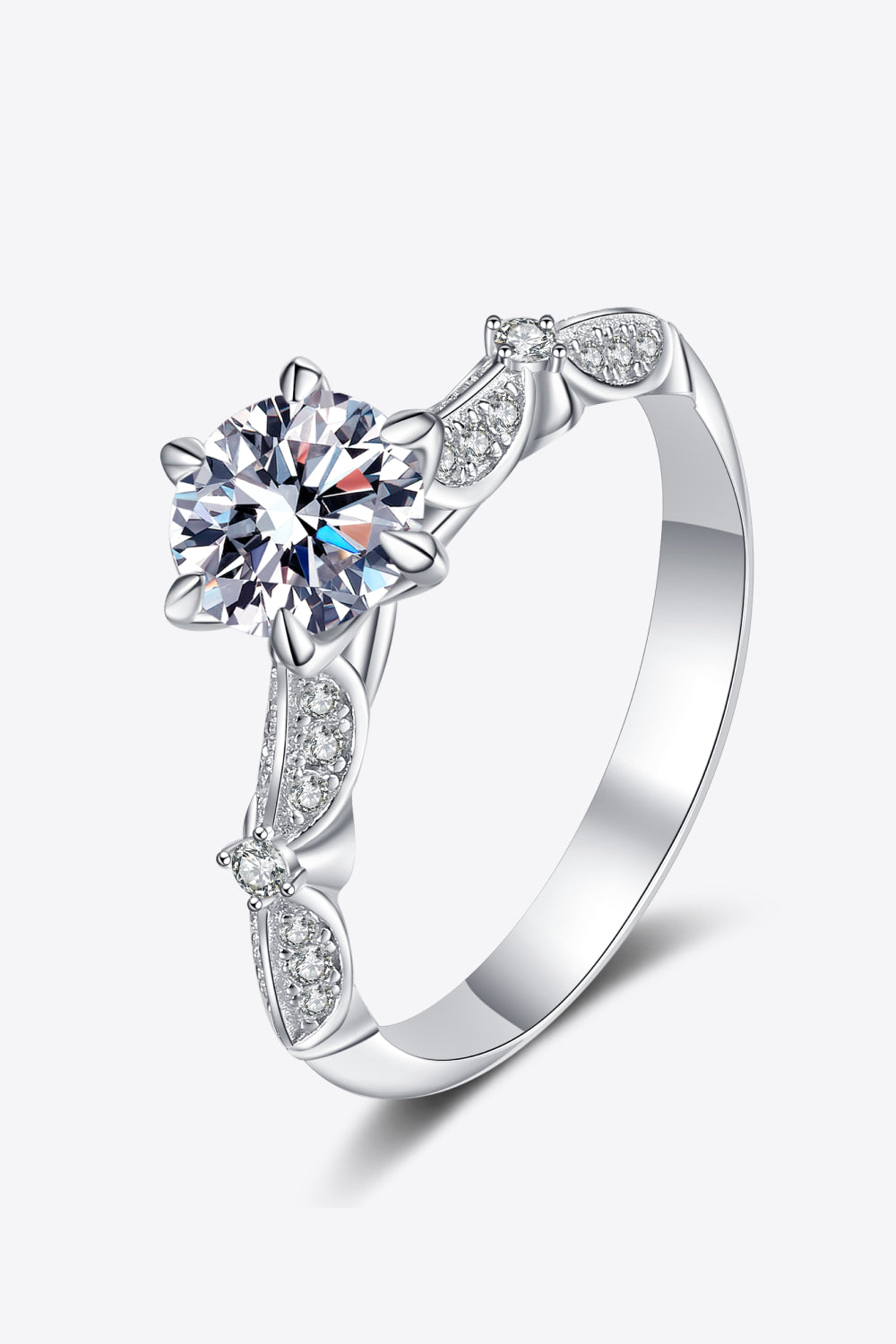 925 Sterling Silver Inlaid Moissanite 6-Prong Ring Trendsi