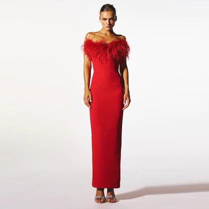 New Women's Dress Red Elegant Dress aclosy