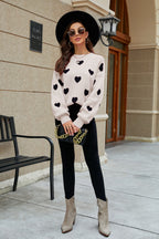 Heart Pattern Lantern Sleeve Round Neck Tunic Sweater Trendsi