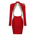 Backless Fringed Diamond Bandage Dress aclosy