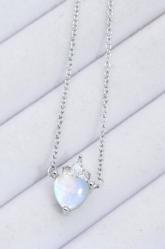 925 Sterling Silver Moonstone Heart Pendant Necklace Trendsi
