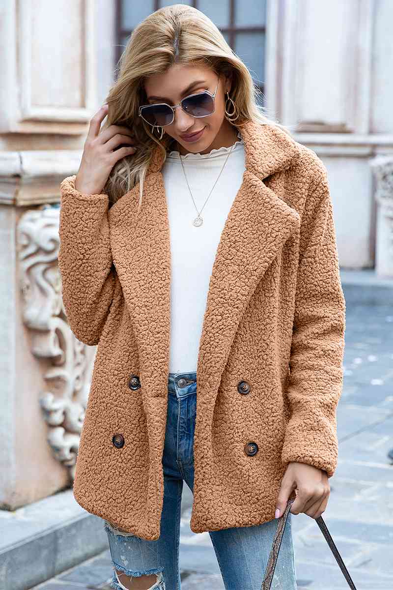 Full Size Lapel Collar Sherpa Coat Trendsi