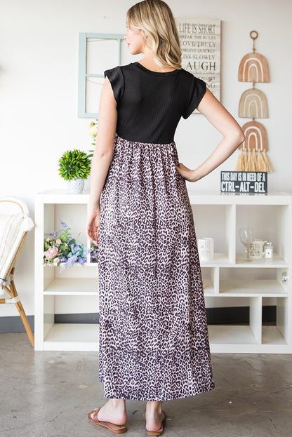 Leopard Print Round Neck Maxi Dress with Pockets Trendsi