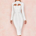 Cut-Out Long Sleeves Party Bandage Clubwear Midi Dress aclosy