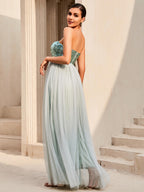 Sequin Strapless Spliced Tulle Dress Trendsi