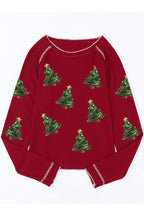 Christmas Tree Sequin Waffle Knit Long Sleeve Sweatshirt Trendsi