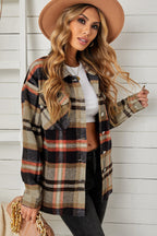 Plaid Pocketed Button Down Shacket Trendsi