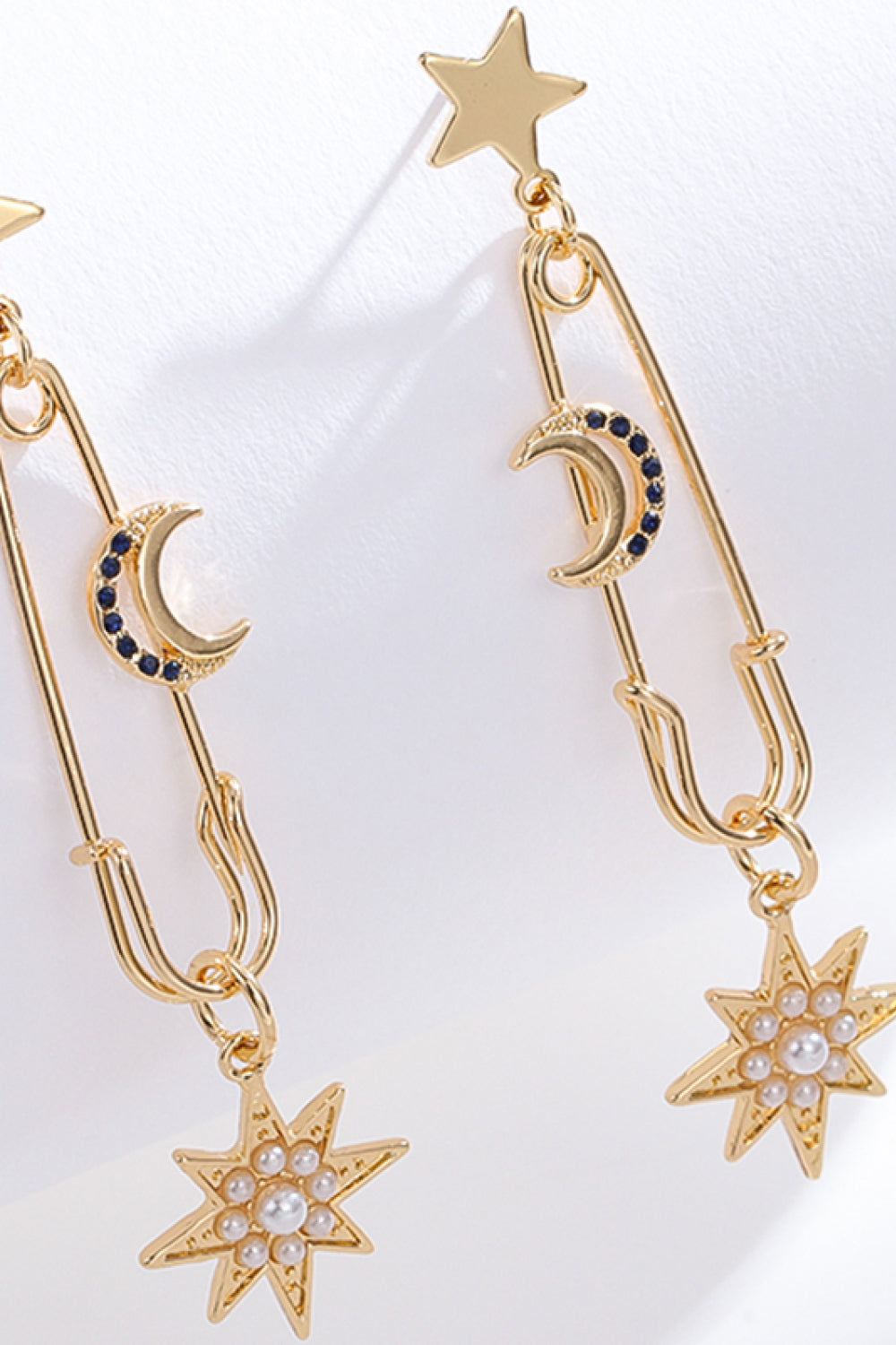 Inlaid Pearl Star and Moon Drop Earrings Trendsi