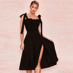 Bow Tie & long backless Midi Dress Aclosy