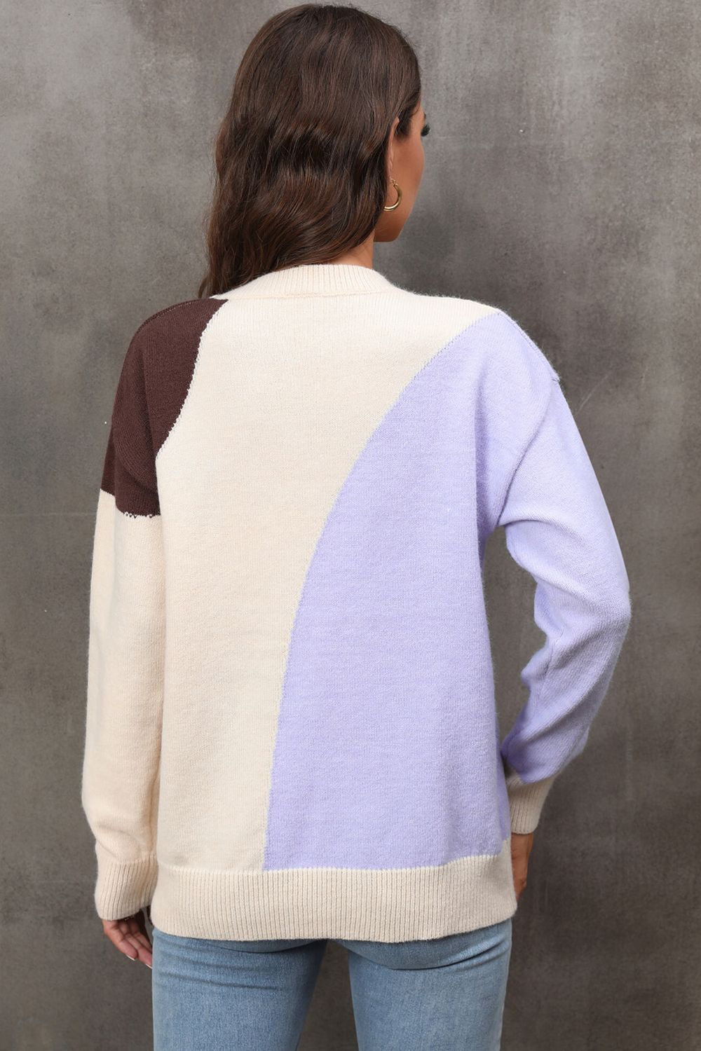 Color Block Ribbed Cuff Drop Shoulder Sweater Trendsi