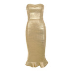 Backless Ruffled Fishtail Bandage Evening Dress-Gold aclosy