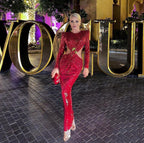 Lesya Round Neck Flower Waist Button Sequin Dress aclosy