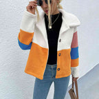 Color Block Button Down Collared Jacket Trendsi