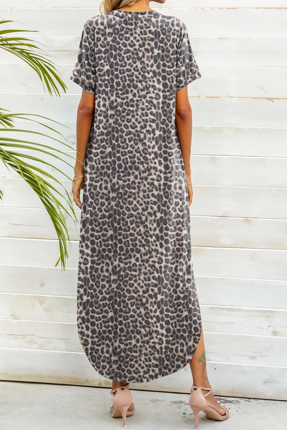 Printed V-Neck Curved Hem Dress Trendsi