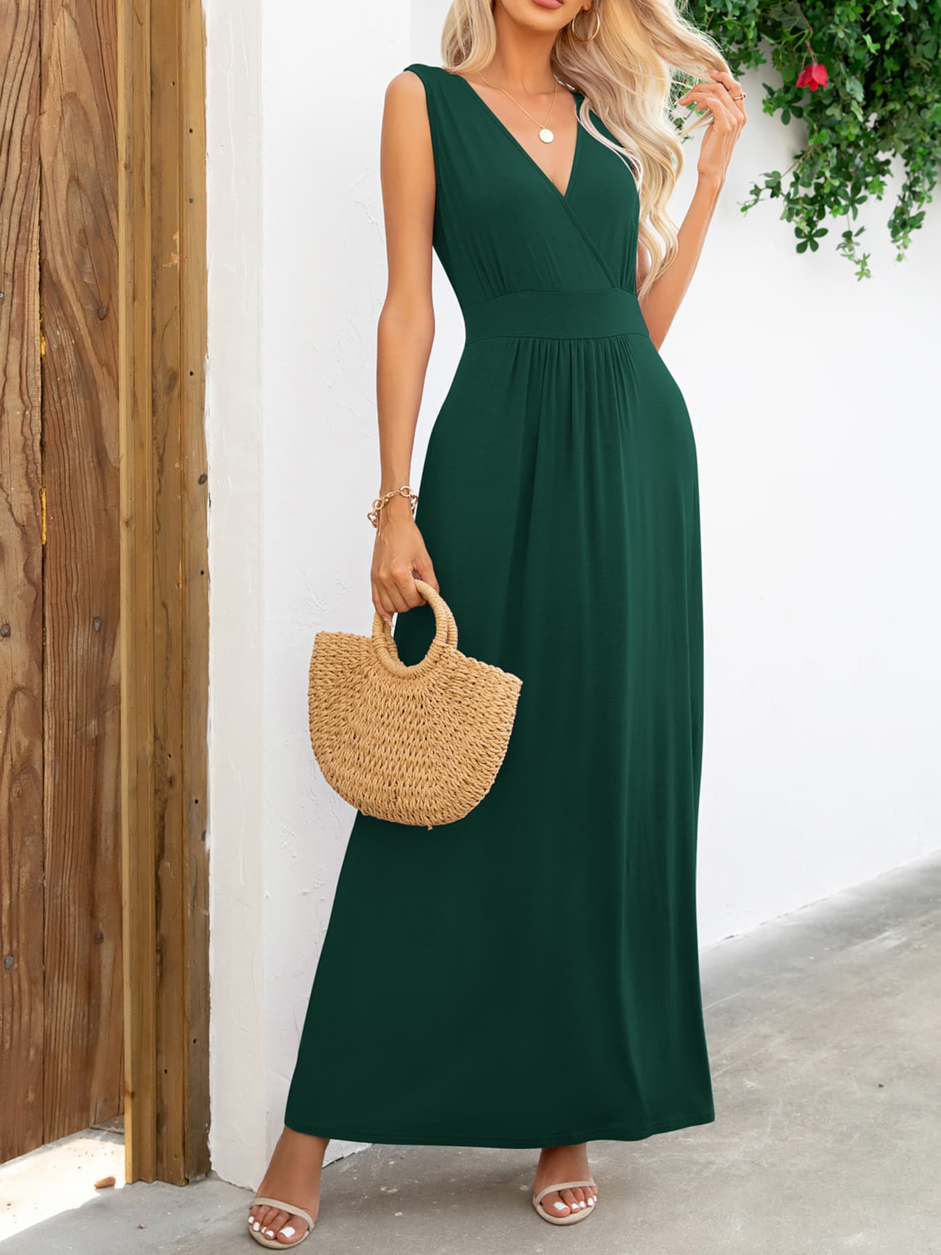 Surplice Neck Sleeveless Maxi Dress Trendsi