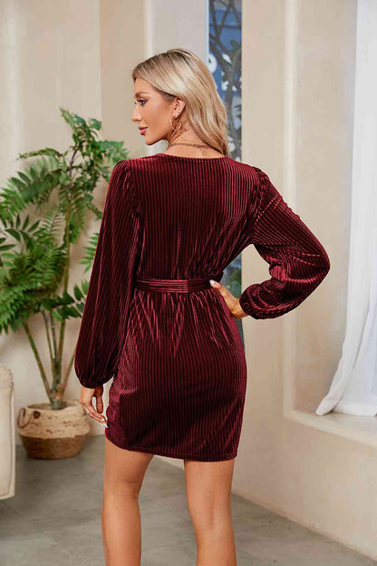 Ribbed Tie Front Mini Dress Trendsi