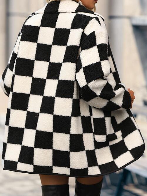 Double Take Plus Size Checkered Button Front Coat with Pockets Trendsi