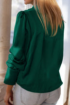 Double Take Lapel Collar Buttoned Puff Sleeve Shirt Trendsi
