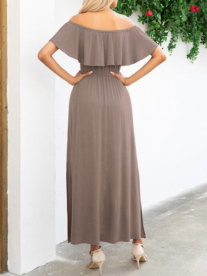 Off-Shoulder Slit Maxi Dress Trendsi