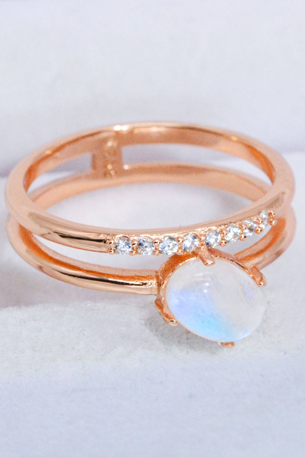 Natural Moonstone and Zircon Double-Layered Ring Trendsi