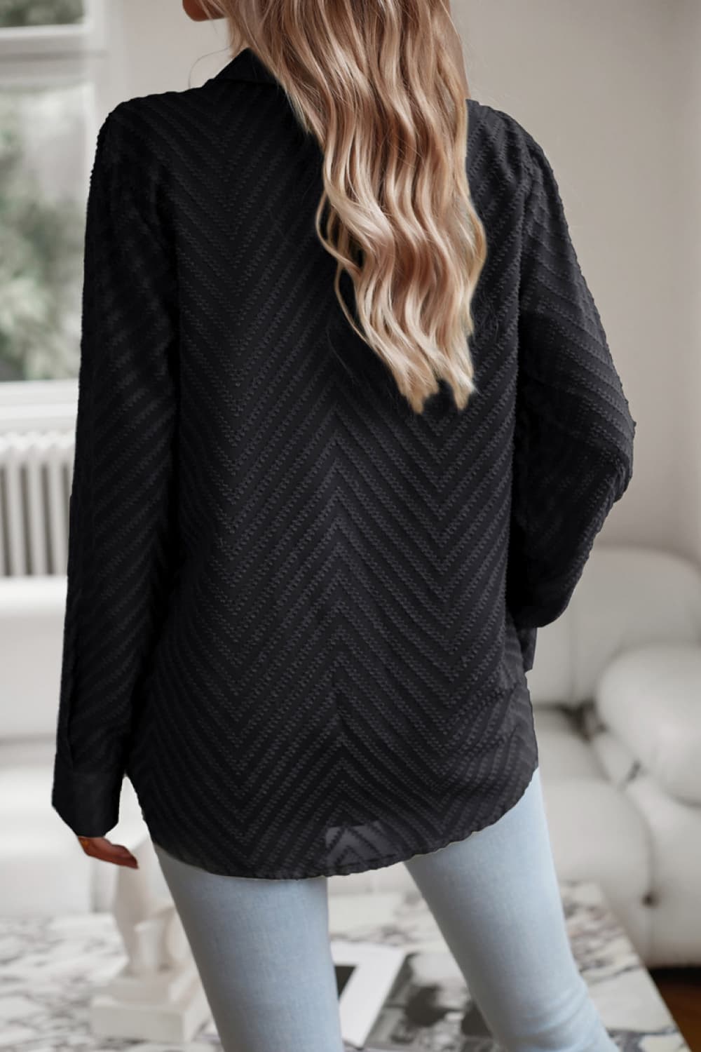 Collared Neck Long Sleeve Pocketed Shirt Trendsi