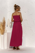 Strapless Tie Waist Tiered Maxi Dress Trendsi
