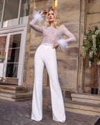 Feather Sequin Patchwork Jumpsuit Aclosy+