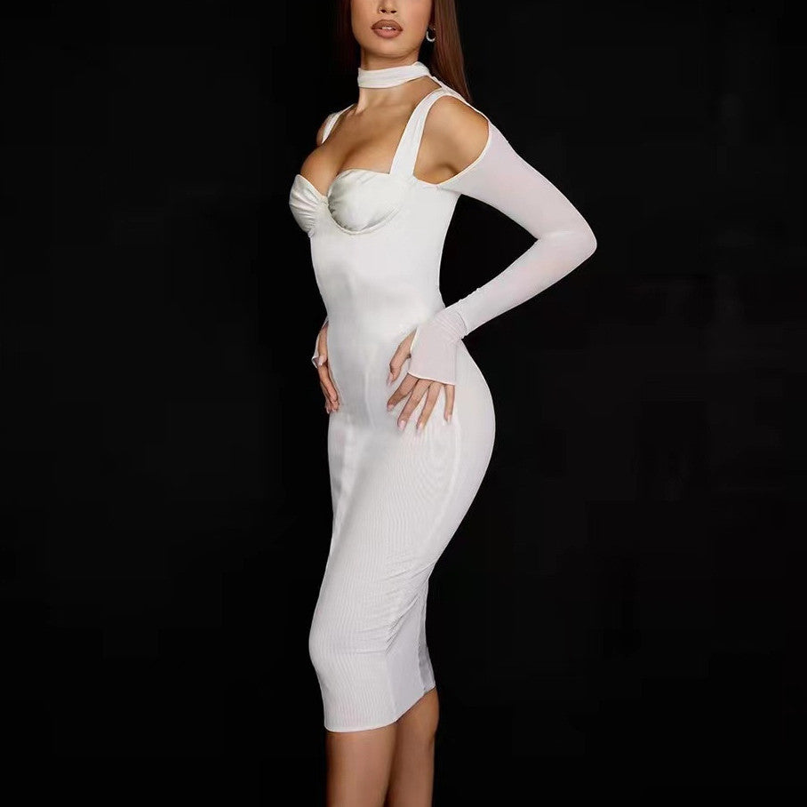 Tight-fitting Long-sleeved Party Mid-length Dress aclosy