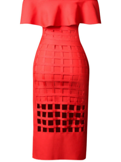 Layered Off-Shoulder Cutout Slit Midi Dress Trendsi