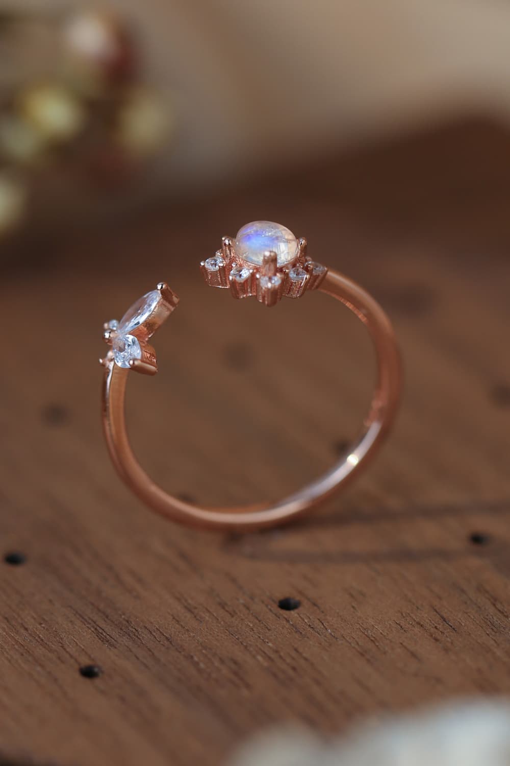 Moonstone 18K Rose Gold-Plated Open Ring Trendsi