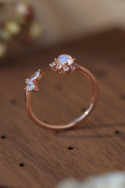 Moonstone 18K Rose Gold-Plated Open Ring Trendsi