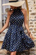Polka Dot Tiered Belted Mini Dress Trendsi