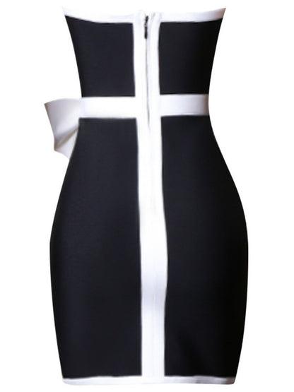 Contrast Strapless Bow Detail Mini Dress Trendsi