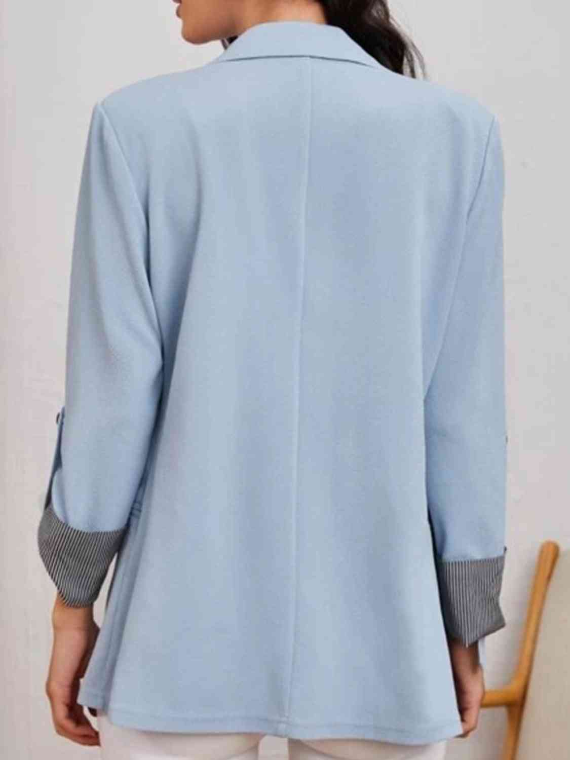 Lapel Collar Roll-Tab Sleeve Blazer Trendsi