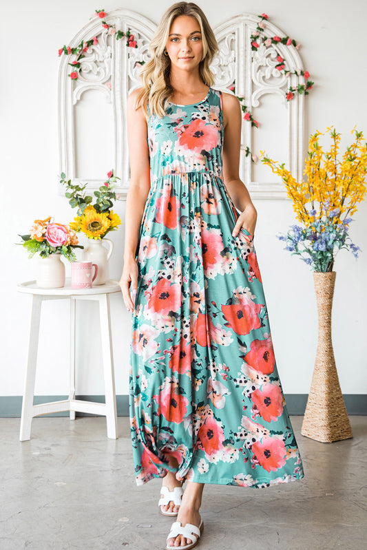 Floral Sleeveless Maxi Dress with Pockets Trendsi