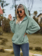 Zip Up Drawstring Long Sleeve Hooded Jacket Trendsi