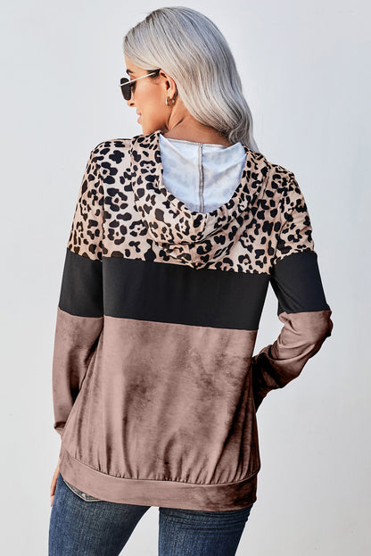 Leopard Color Block Hoodie Trendsi