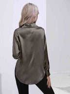Collared Neck Buttoned Long Sleeve Shirt Trendsi