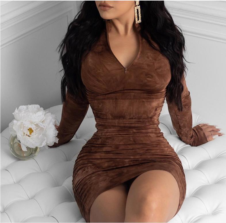 High Neck Long Sleeve Tight Elastic dress ACLOSY