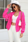 Double Take Fringe Trim Open Front Cardigan Trendsi
