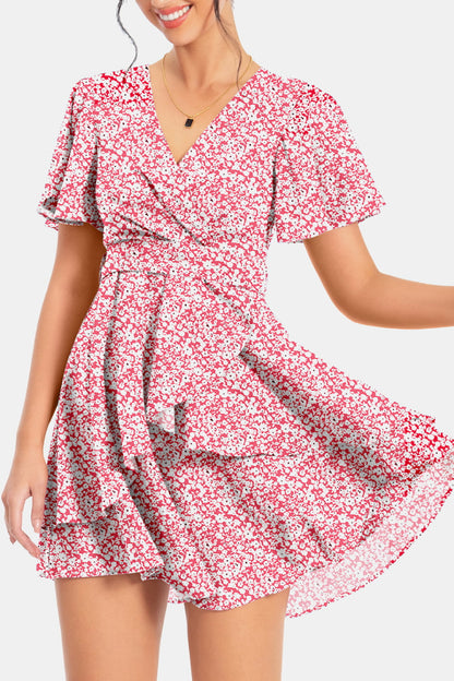 Surplice Neck Flutter Sleeve Dress Trendsi