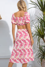 Floral Cutout Square Neck Puff Sleeve Dress Trendsi