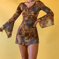 Street Spice Retro Floral Flared Sleeve Dress aclosy