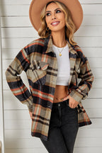 Plaid Pocketed Button Down Shacket Trendsi