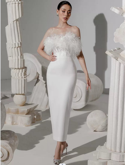 Light Luxury Exposed Collar Bone Bra Gorgeous Tassel White Wrap Hip Dress aclosy