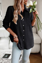 Collared Neck Long Sleeve Pocketed Shirt Trendsi